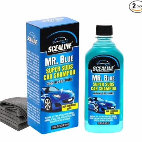 SCEALINE Super Suds Concentrate Car Shampoo with Microfiber Cloth | Removes Tough Stains, Dirt & Grime | Slick Lubricants Help Reduce Swirls & Scratches | Thick Foam Works with Bucket & Foam Cannon