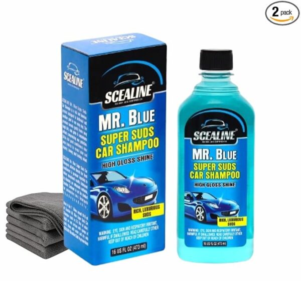 SCEALINE Super Suds Concentrate Car Shampoo with Microfiber Cloth | Removes Tough Stains, Dirt & Grime | Slick Lubricants Help Reduce Swirls & Scratches | Thick Foam Works with Bucket & Foam Cannon