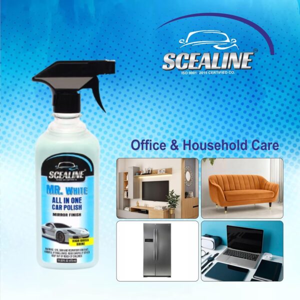 SCEALINE All in One Multipurpose Liquid Polish for Car, Bike & Scooter | High Gloss & Easy Application | Clean, Protect & Keep Showroom Finish | For Interior & Exterior - 473ml with Microfiber Cloth